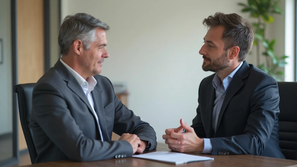 Twee collega's in constructief gesprek met aandacht voor elkaars woorden en lichaamstaal in professionele setting